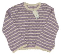 Nové - Lila-béžový perforovaný pruhovaný svetr Tu