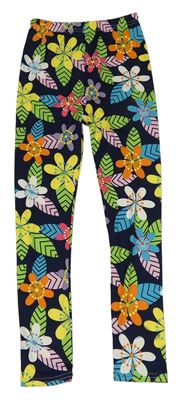 Tmavomodro-barevné květované legíny