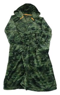Zelený army chlupatý župan s kapucí Primark