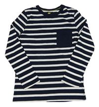 Tmavomodro-bílé pruhované triko s kapsou H&M