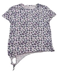 Světlerůžové tričko s leopardím vzorem a uzlem 