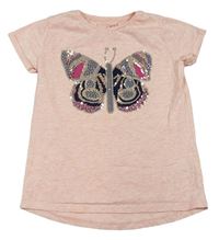 Světlerůžové melírované tričko s motýlkem z flitrů Nutmeg