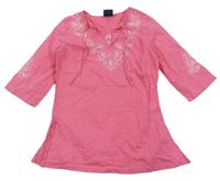 Růžová lehká šatová tunika s výšivkami 
