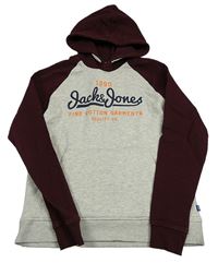 Šedo-vínová mikina s logem a kapucí Jack & Jones