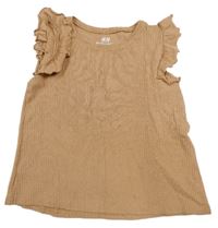 Hnědé žebrované tričko s volánky zn. H&M