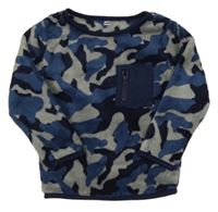 Tmavomodro-šedá army chlupatá mikina s kapsou 