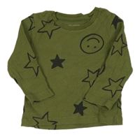 Khaki žebrované triko s hvězdami a smajlíkem Primark
