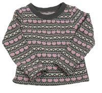 Šedo-růžová vzorovaná thermo mikina 