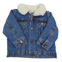 Modrá zateplená riflová bunda s huňatým límcem Primark