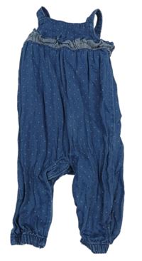 Modrý vzorovaný riflový kalhotový overal s volánkem Tu