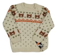 Nové - smetanový vzorovaný svetr s medvědy Dunnes 