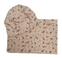 2 set - světlerůžový květovaný bavlněný nákrčník + čepice Dopodopo