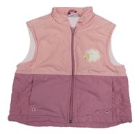 Růžovo-tmavorůžová šusťáková lehce zateplená vesta s ovcí 