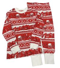 Červeno-bílé vzorované vánoční pyžamo 