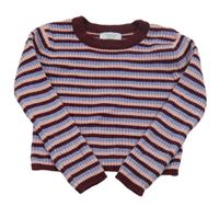 Fialovo-vínový pruhovaný žinylkový crop svetr Primark
