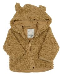 Hnědá huňatá podšitá propínací mikina s kapucí M&S