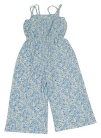Modro-bílý květovaný lehký kalhotový overal Primark