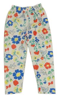 Bílo-barevné legíny s květinami 