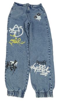 Světlemodré melírované cuff rifle s grafitty 