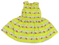 Žluto-bílé pruhované plátěné šaty s ovocem M&S