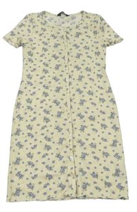 Krémové květované žebrované šaty s knoflíky Primark