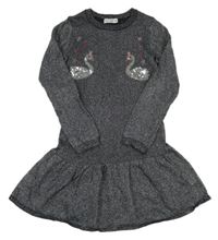 Tmavošedé třpytivé šaty s labutěmi M&Co.