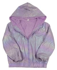 Lila šusťáková zateplená lesklá bunda s kapucí Shein