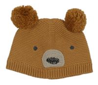 Hnědá čepice s čumákem a bambulemi Next