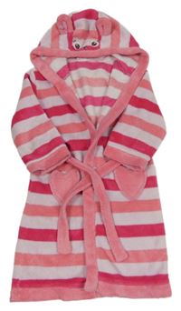 Lila-růžový pruhovaný plyšový župan s kapucí Miniclub