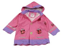 Růžovo-fialová voděodolná jarní bunda s beruškami a kapucí 