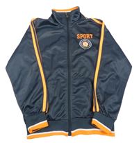 Šedomodro-oranžová propínací sportovní mikina s výšivkou 