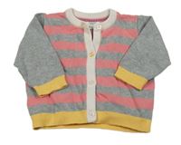 Šedo-růžovo-žlutý pruhovaný propínací svetr Mamas&Papas