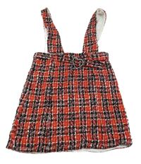 Červeno-černo-bílá kostkovaná laclová sukně s páskem s přezkou River Island