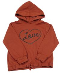 Cihlová mikina se srdcem a kapucí 