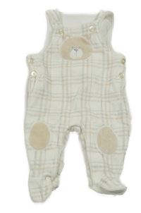 Bílo-šedo-béžové kostkované sametové dupačky s medvídkem 