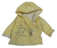 Žluto-bílá pruhovaná sametová propínací zateplená mikina s Medvídkem Pú a kapucí M&S