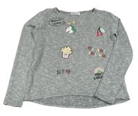 Šedý melírovaný lehký svetr s obrázky H&M