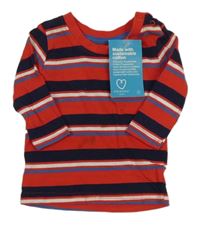 Nové - Červeno-tmavomodro-bílé pruhované triko Primark