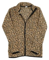 Béžovo-antracitová propínací fleecová mikina s leopardím vzorem Y.F.K.