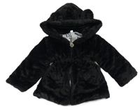Černý kožešinový podšitý kabátek s kapucí