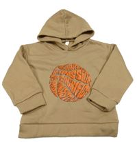 Béžová mikina s nápisy a kapucí 