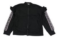 Černá propínací mikina s nápisy a volánky 