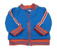 Modro-červená žebrovaná propínací mikina s číslem 