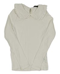 Bílé žebrované triko s límečkem s madeirou George