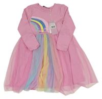 Nové - Růžovo-barevné šaty s duhou a tylovou sukní 