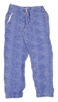 Modro-bílé vzorované lehké cuff kalhoty Zara
