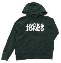 Tmavozelená mikina s logem a kapucí Jack & Jones
