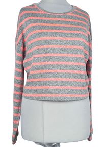 Dámský šedo-neonově růžový pruhovaný lehký crop svetr New Look 