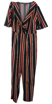 Dámský černo-červeno-smetanový pruhovaný culottes overal Primark