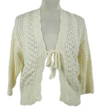 Dámské smetanové ažurové svetrové bolerko na zavazování Gallery 